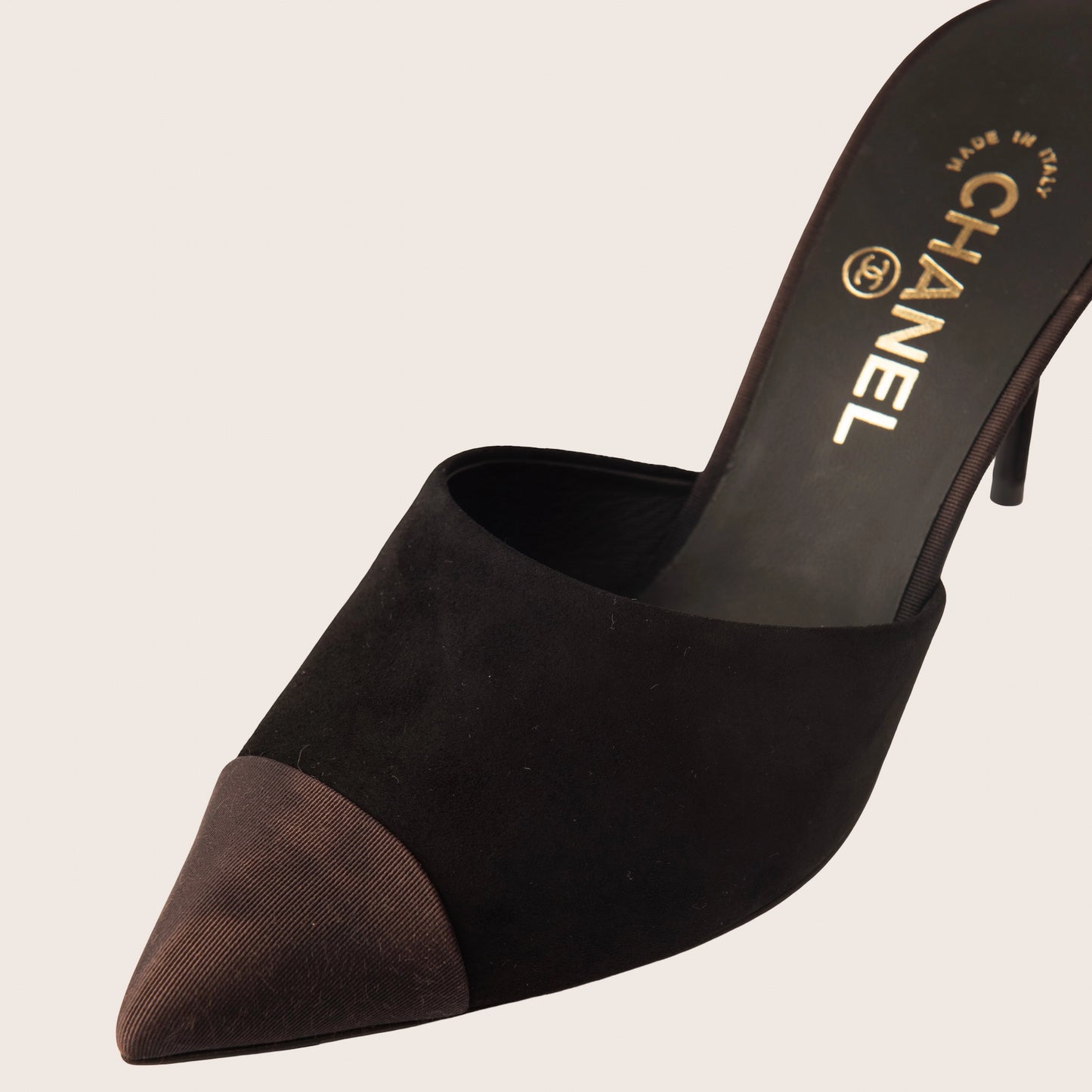 Chanel Black Suede Mules with Pearl-Embellished Heels
