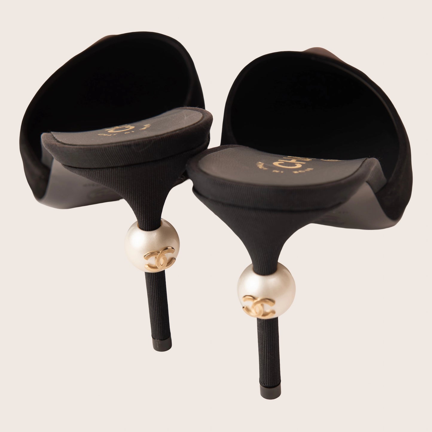 Chanel Black Suede Mules with Pearl-Embellished Heels