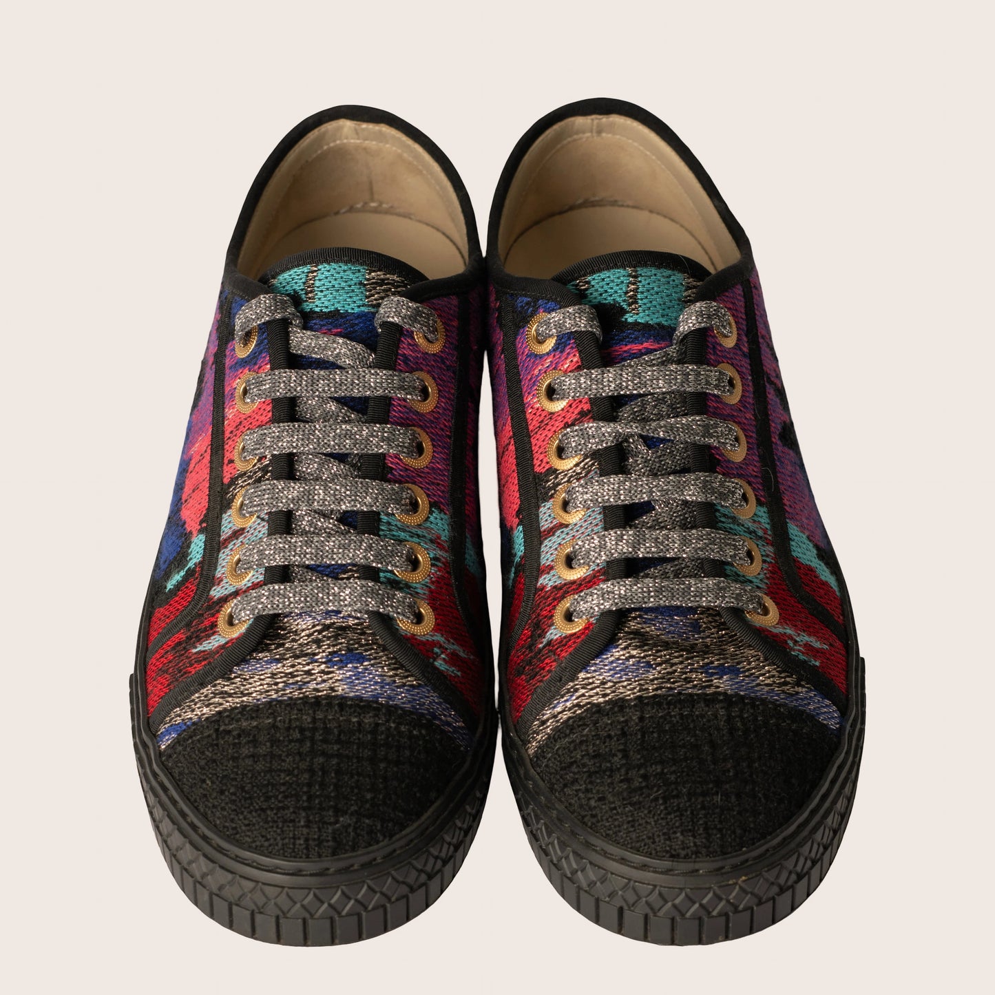 Chanel Multicolor Woven Fabric CC Low Top Sneakers