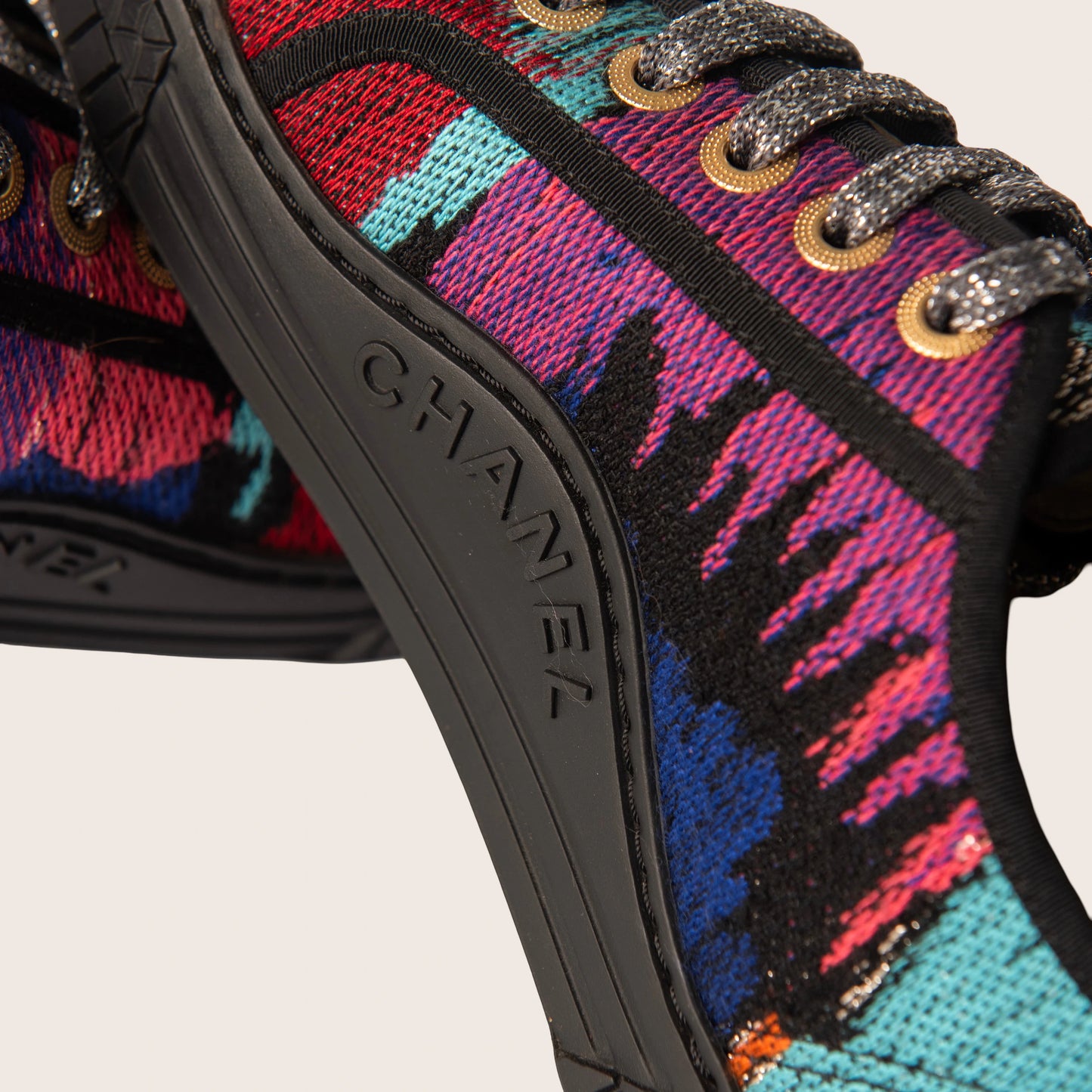 Chanel Multicolor Woven Fabric CC Low Top Sneakers