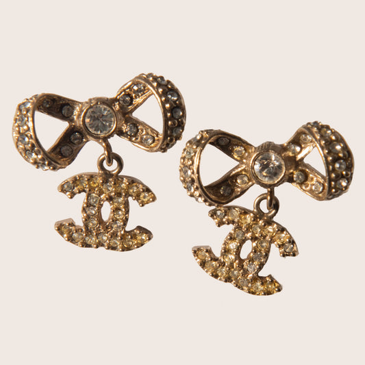 Chanel CC Crystal Bow Earrings