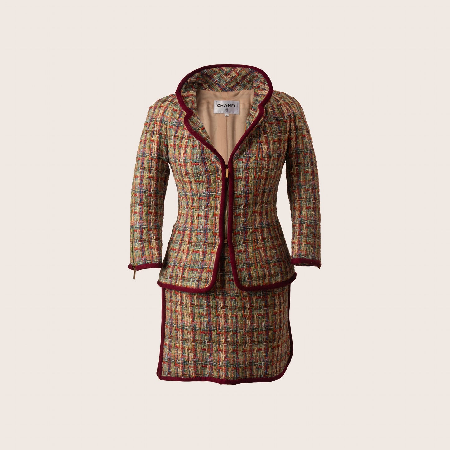 Chanel Multicolor Tweed Jacket and Skirt Set