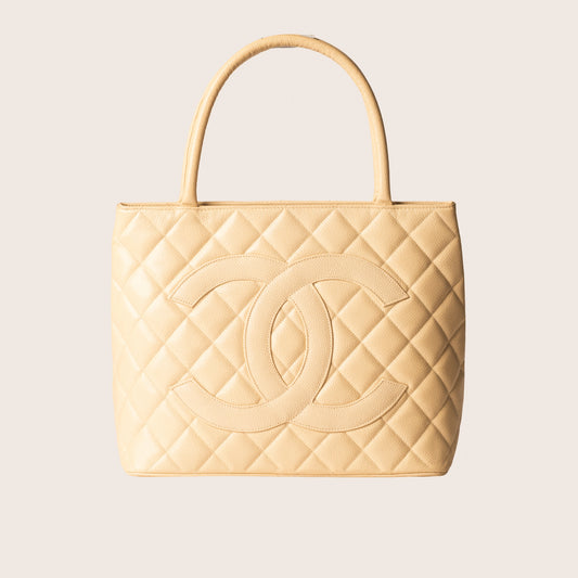 Chanel Beige Quilted Caviar Leather Grand Shopping Tote