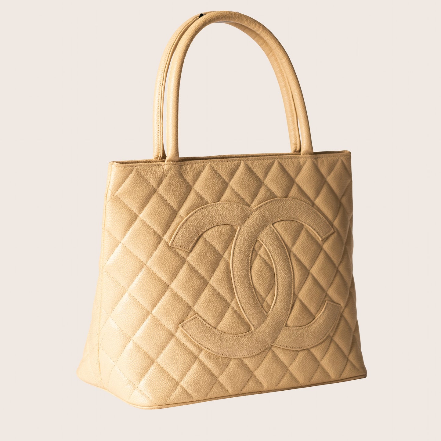 Chanel Beige Quilted Caviar Leather Grand Shopping Tote
