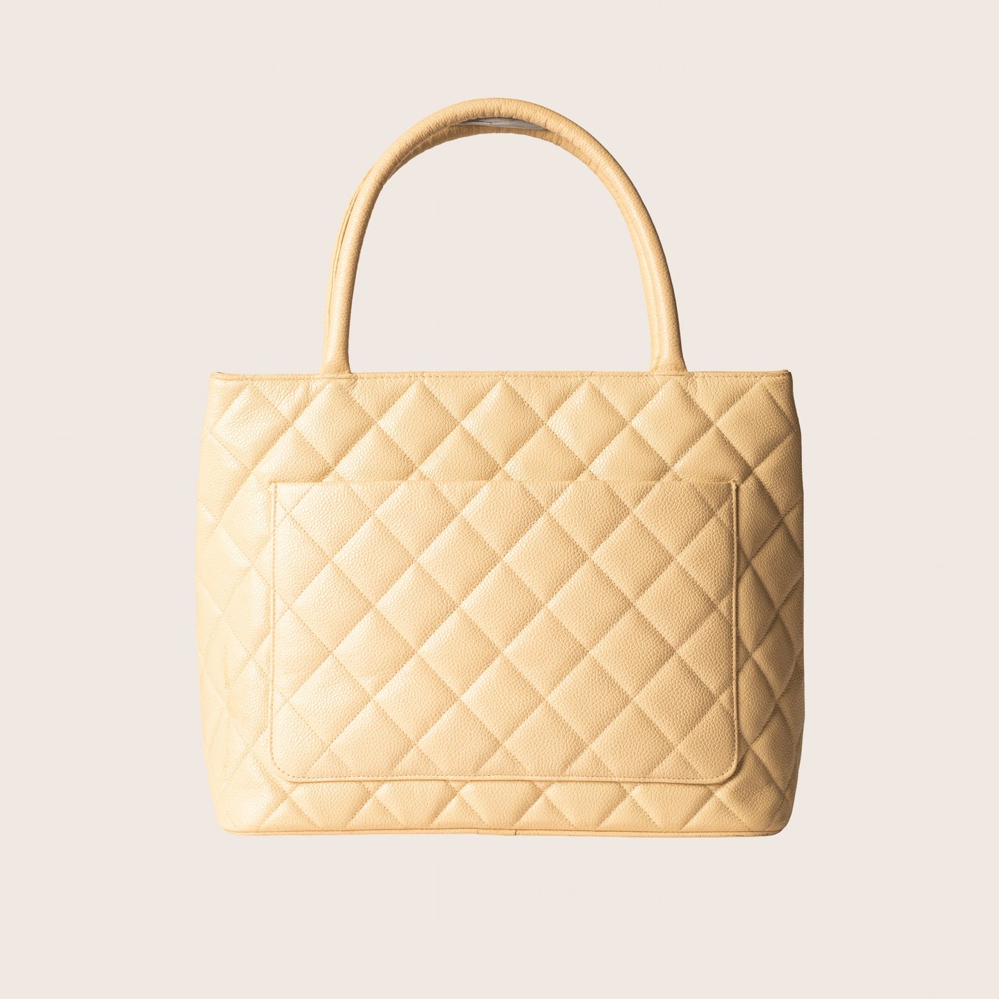 Chanel Beige Quilted Caviar Leather Grand Shopping Tote