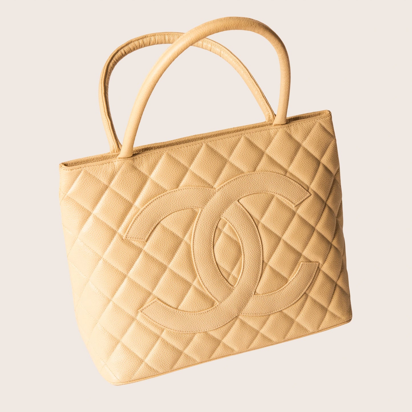 Chanel Beige Quilted Caviar Leather Grand Shopping Tote