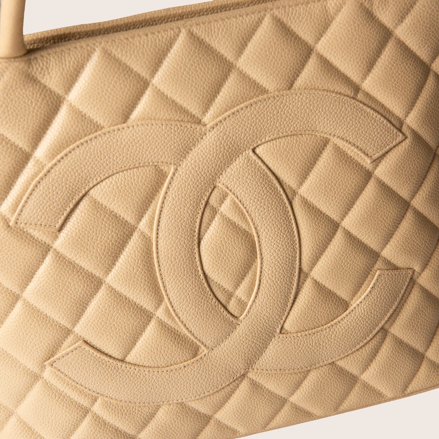 Chanel Beige Quilted Caviar Leather Grand Shopping Tote