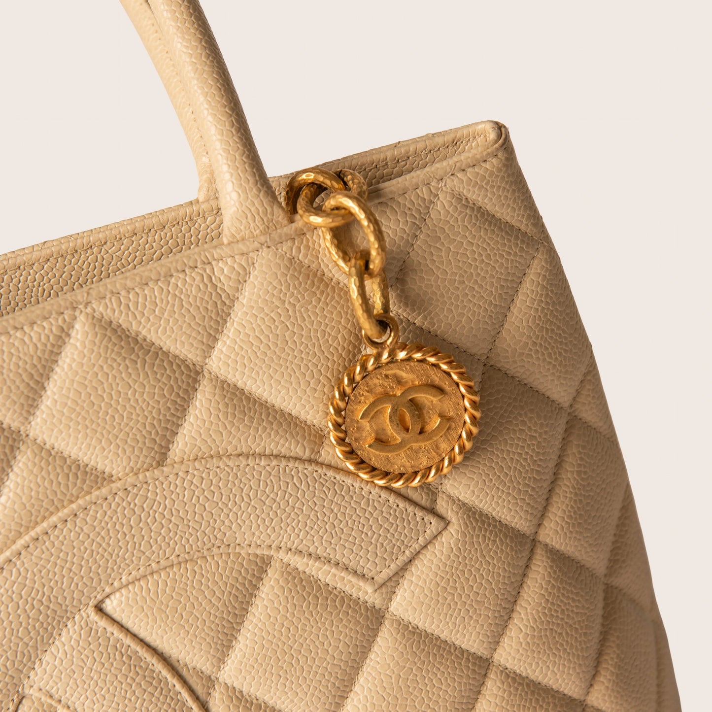 Chanel Beige Quilted Caviar Leather Grand Shopping Tote
