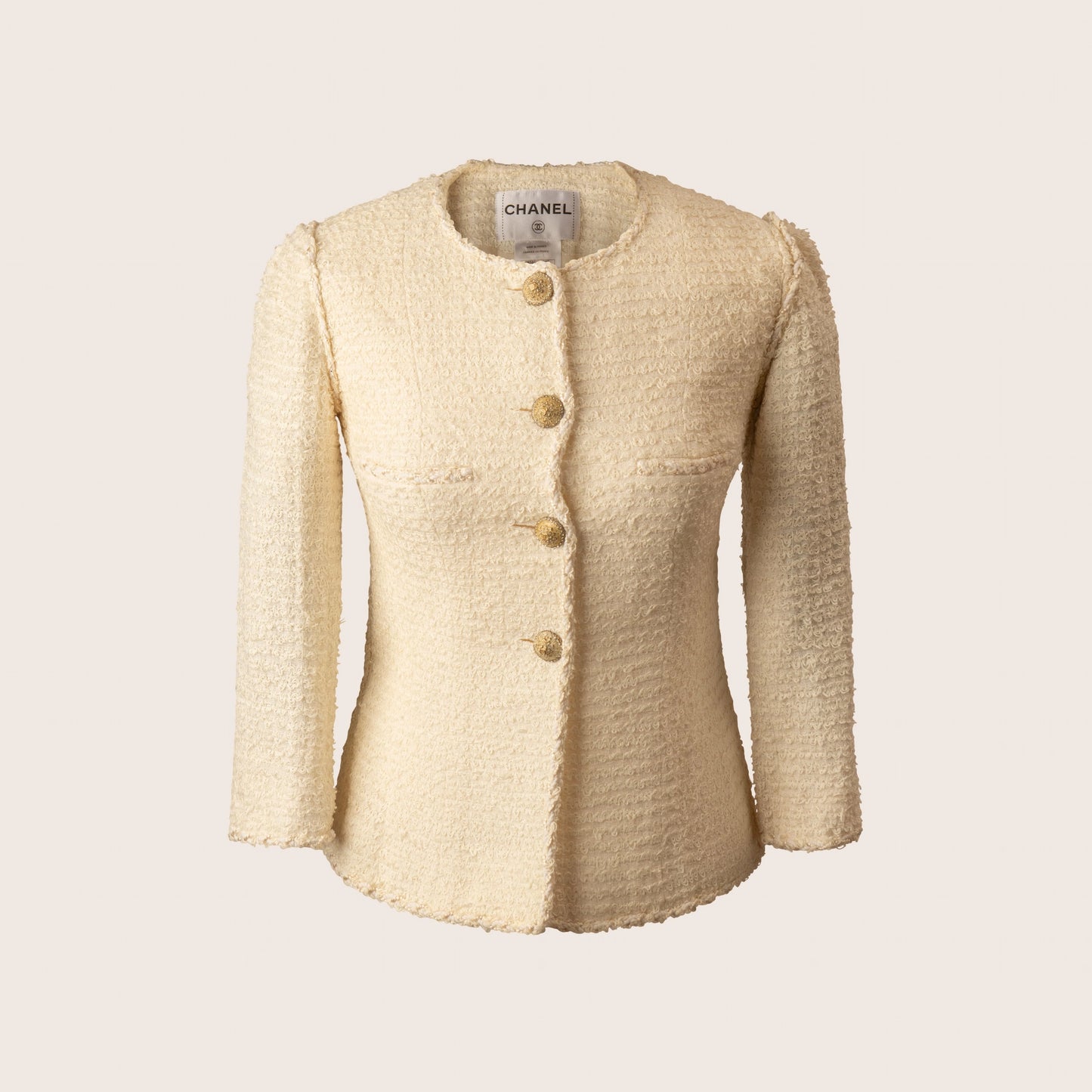 Chanel Cream Bouclé Wool Jacket with Gold CC Buttons