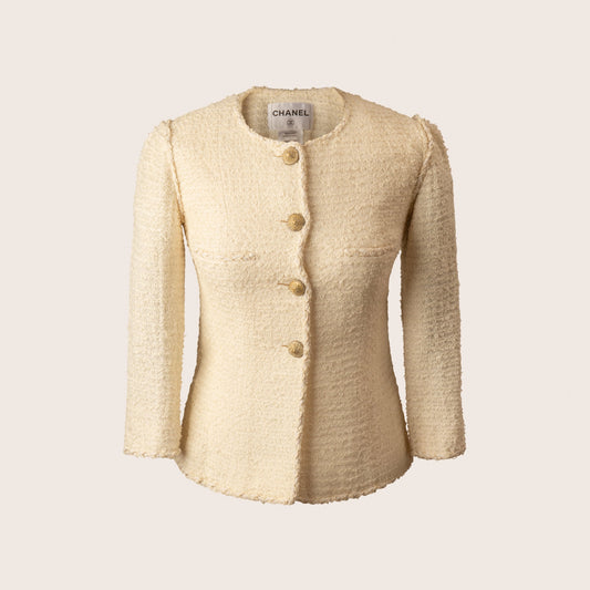 Chanel Cream Bouclé Wool Jacket with Gold CC Buttons
