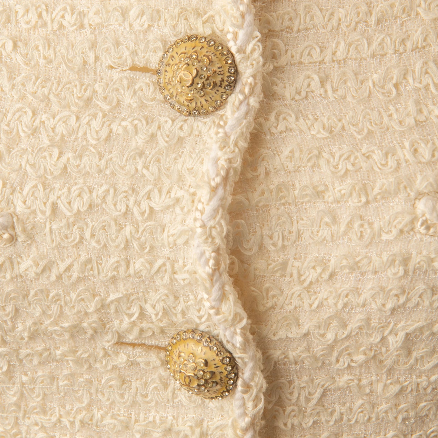 Chanel Cream Bouclé Wool Jacket with Gold CC Buttons