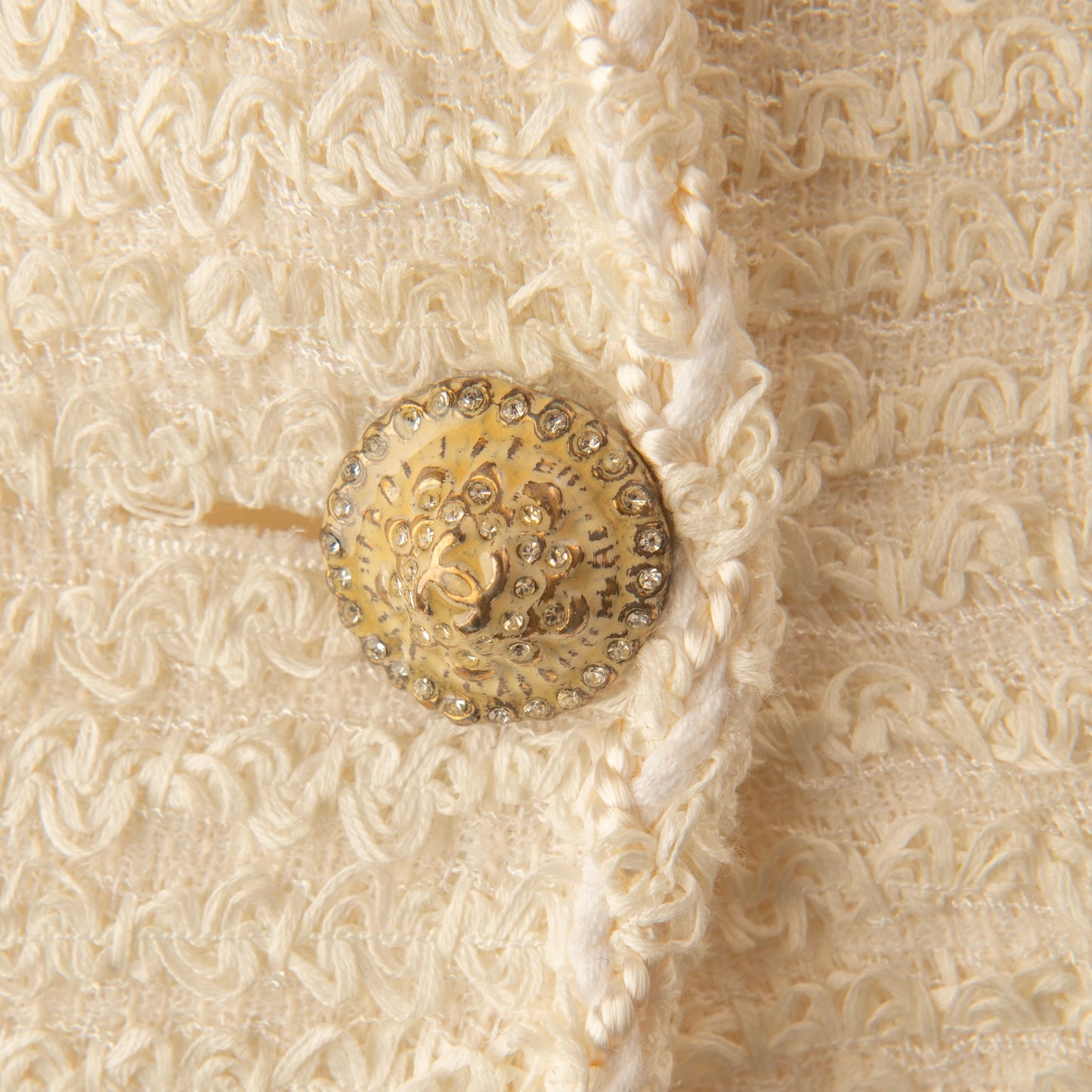 Chanel Cream Bouclé Wool Jacket with Gold CC Buttons