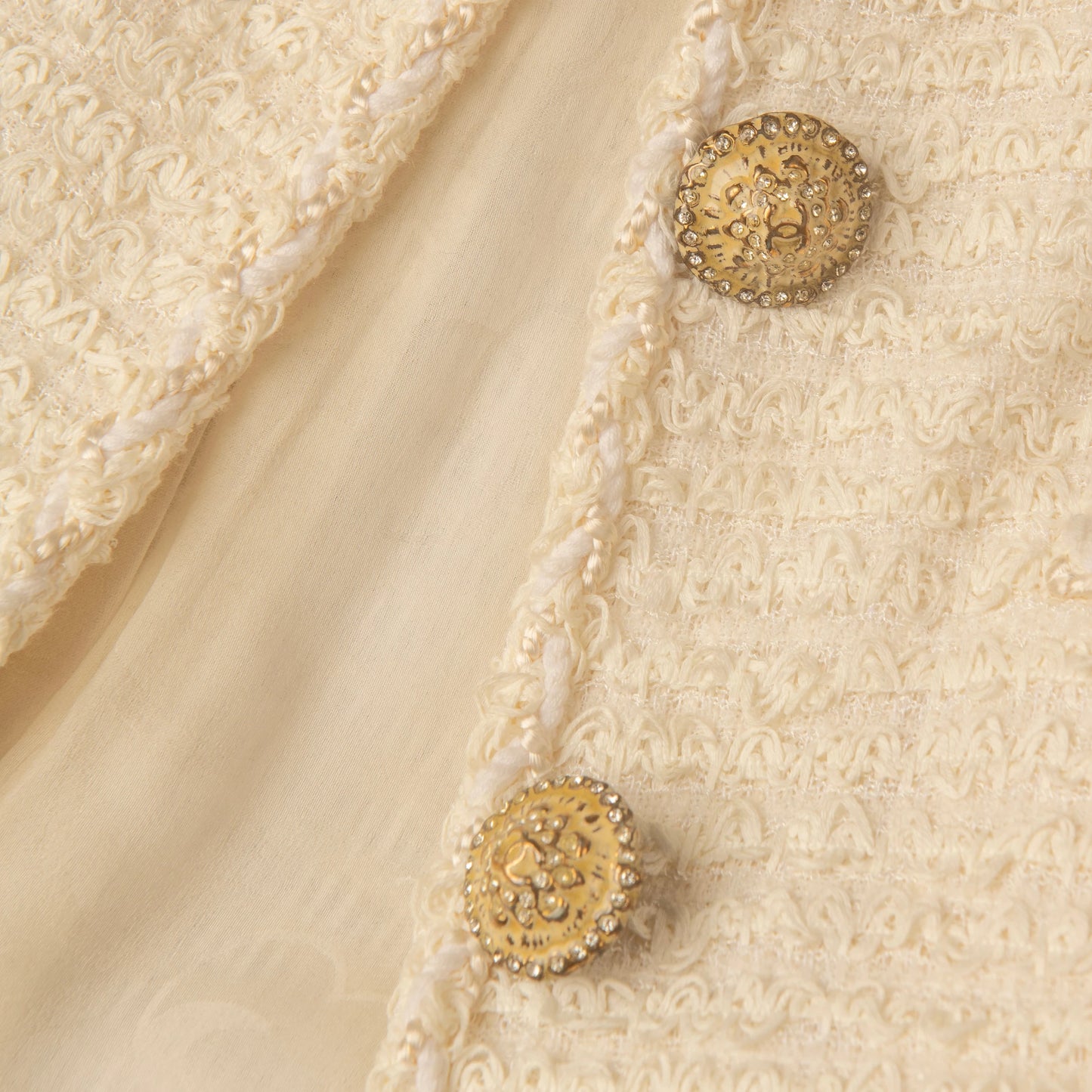 Chanel Cream Bouclé Wool Jacket with Gold CC Buttons