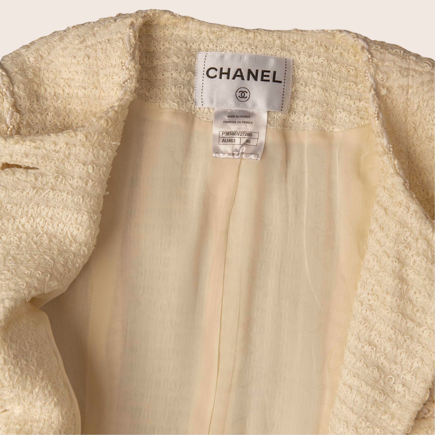 Chanel Cream Bouclé Wool Jacket with Gold CC Buttons