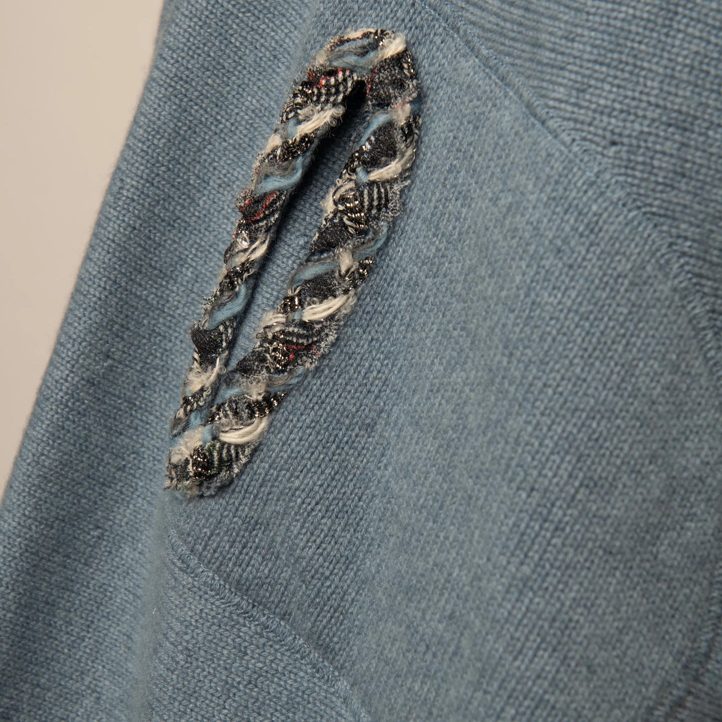 Chanel Blue Wool Cape with Tweed Trim