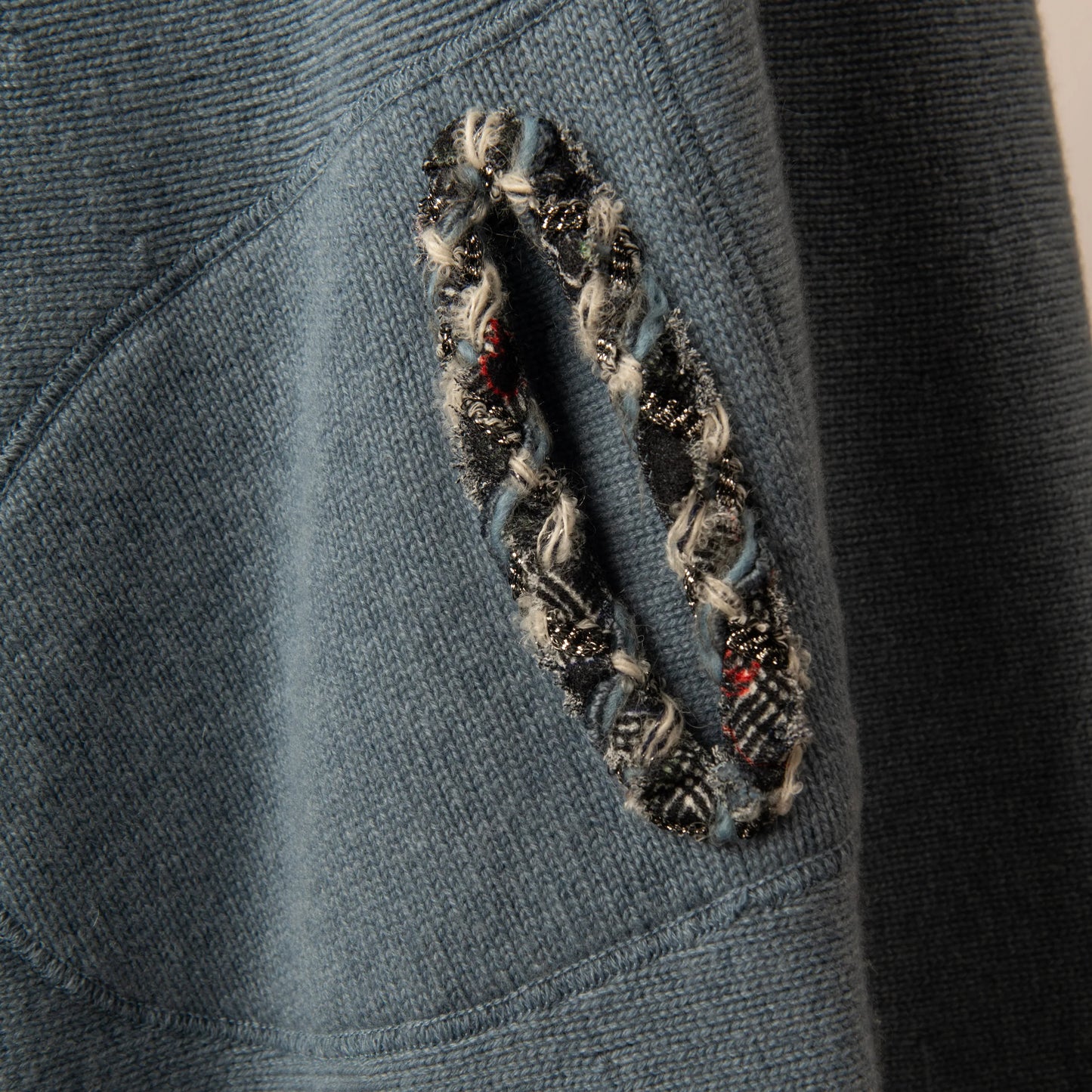 Chanel Blue Wool Cape with Tweed Trim