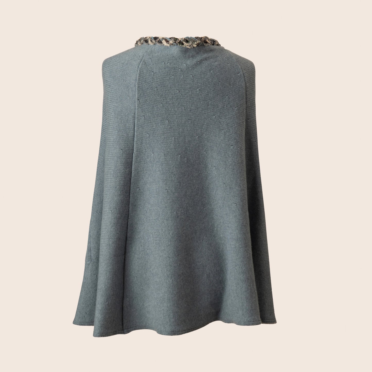 Chanel Blue Wool Cape with Tweed Trim
