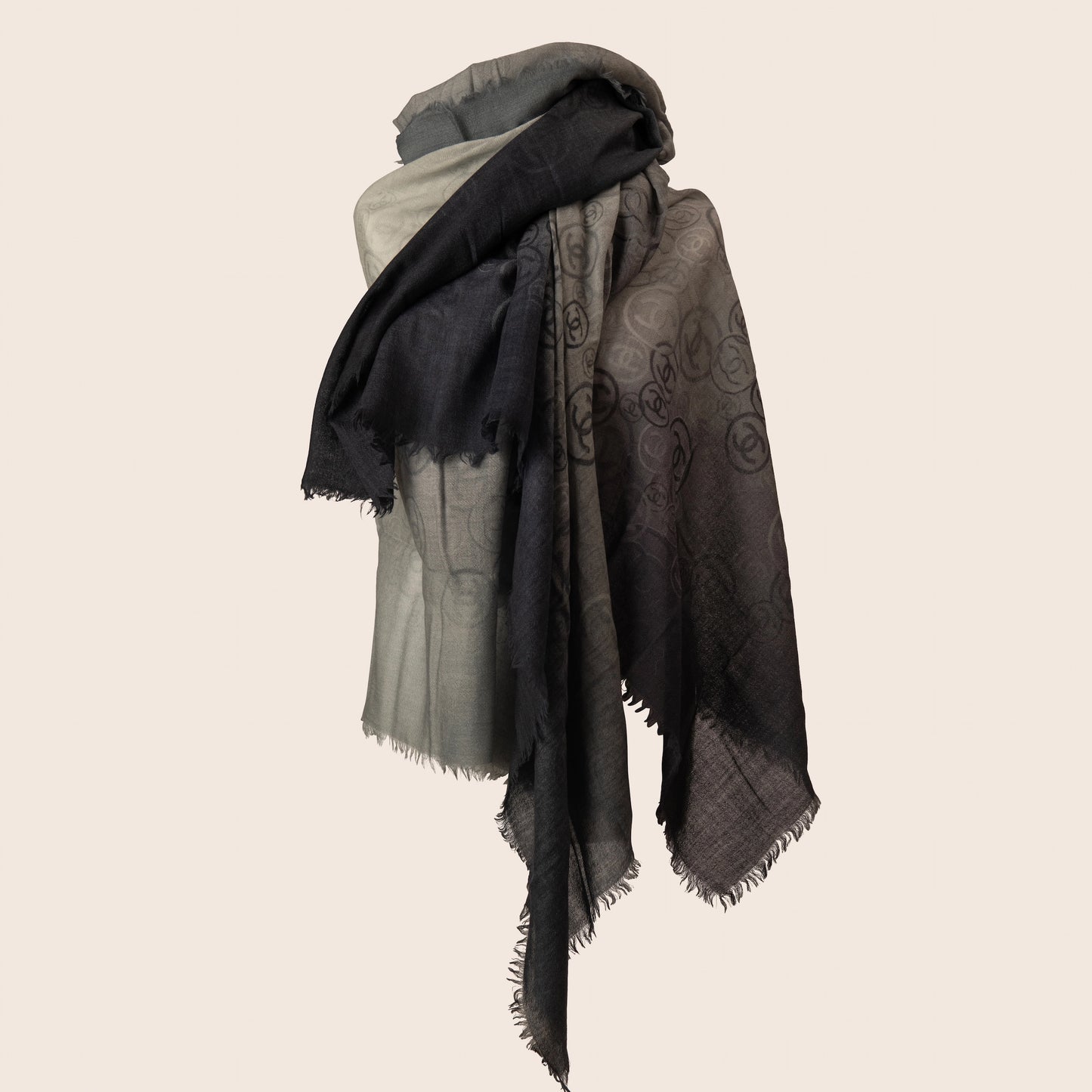Chanel Gradient Logo Scarf in Black and Grey