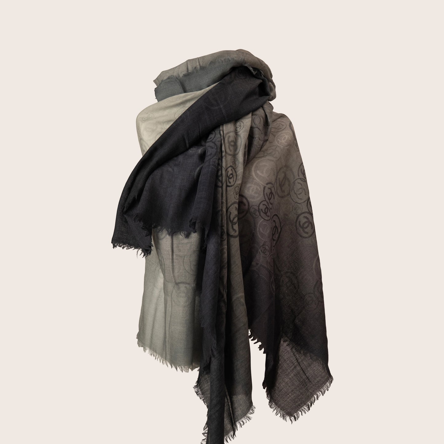 Chanel Gradient Logo Scarf in Black and Grey