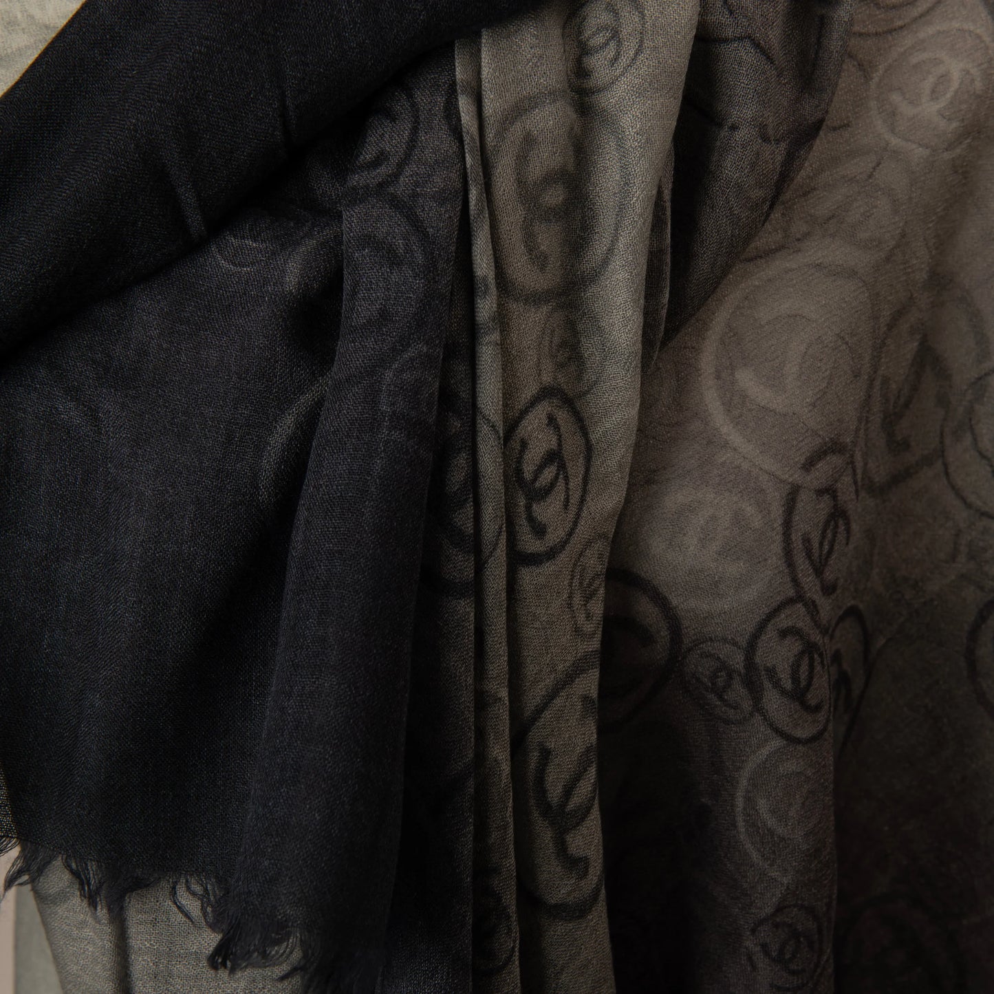 Chanel Gradient Logo Scarf in Black and Grey