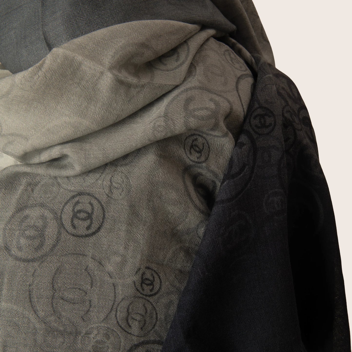 Chanel Gradient Logo Scarf in Black and Grey