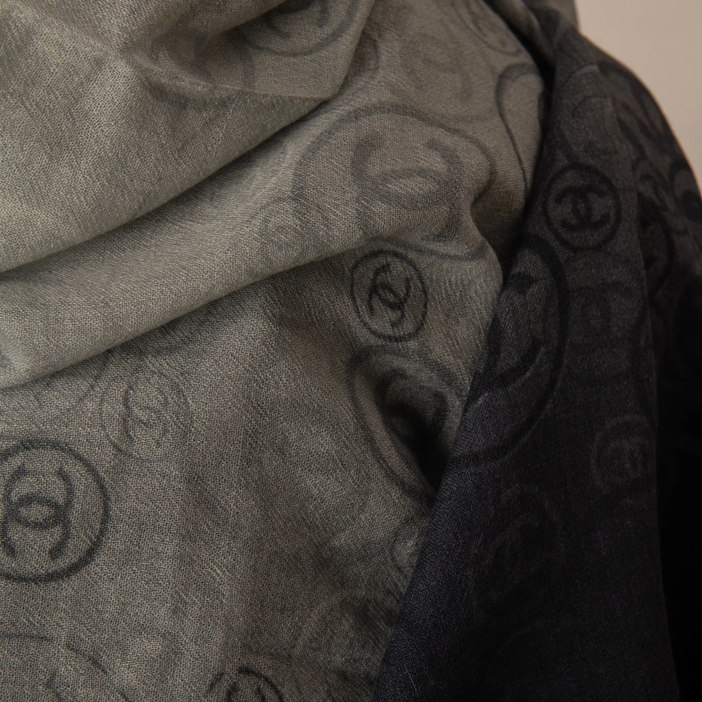 Chanel Gradient Logo Scarf in Black and Grey