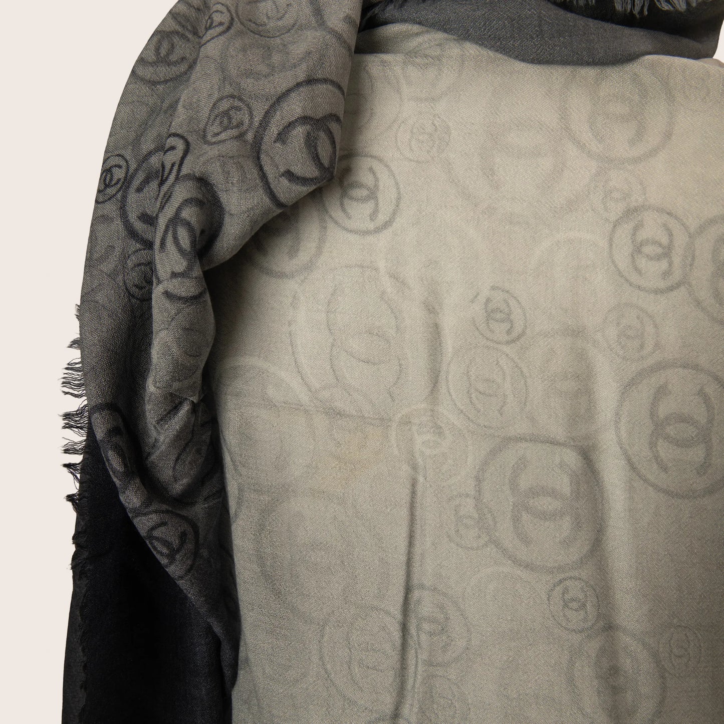 Chanel Gradient Logo Scarf in Black and Grey