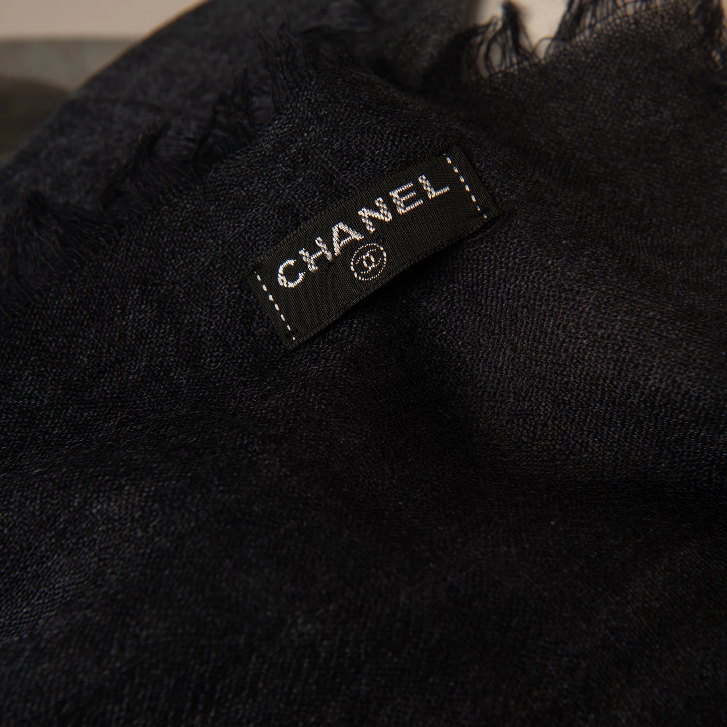 Chanel Gradient Logo Scarf in Black and Grey