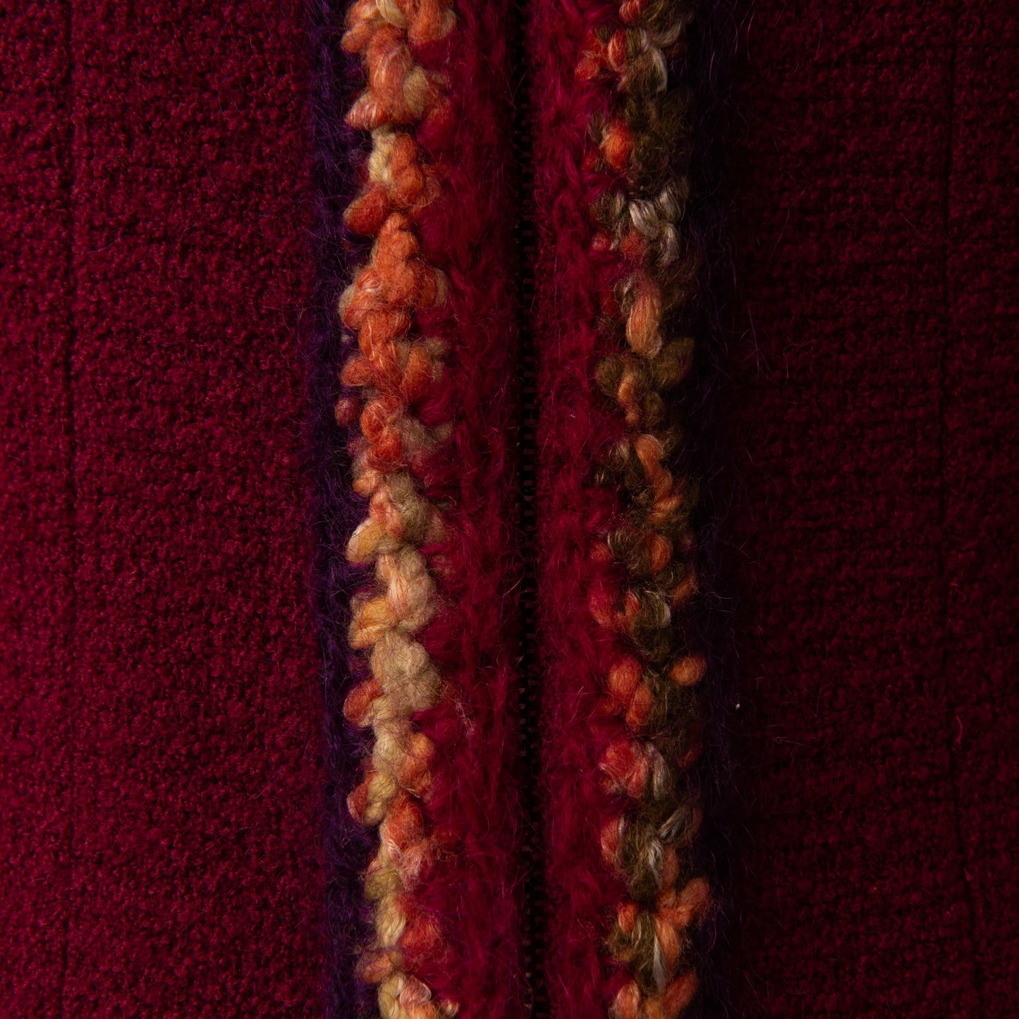 Chanel Burgundy Wool Tweed Jacket with Colorful Crochet Trim