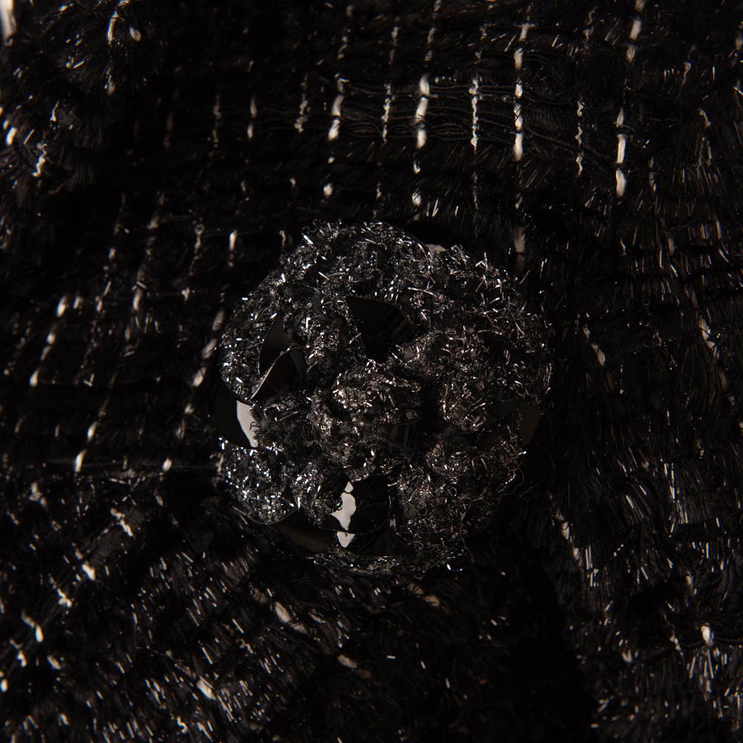 Chanel Black Tweed Jacket with Signature Flower Brooch