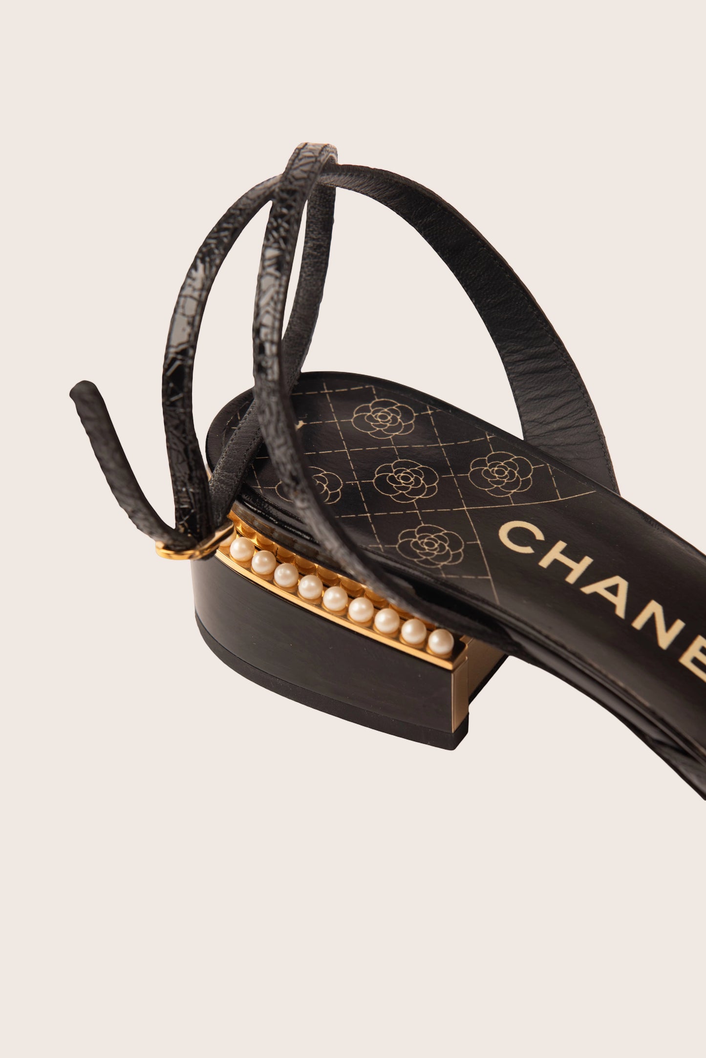 Chanel Black Slingback Sandals with Pearl-Embellished Heels