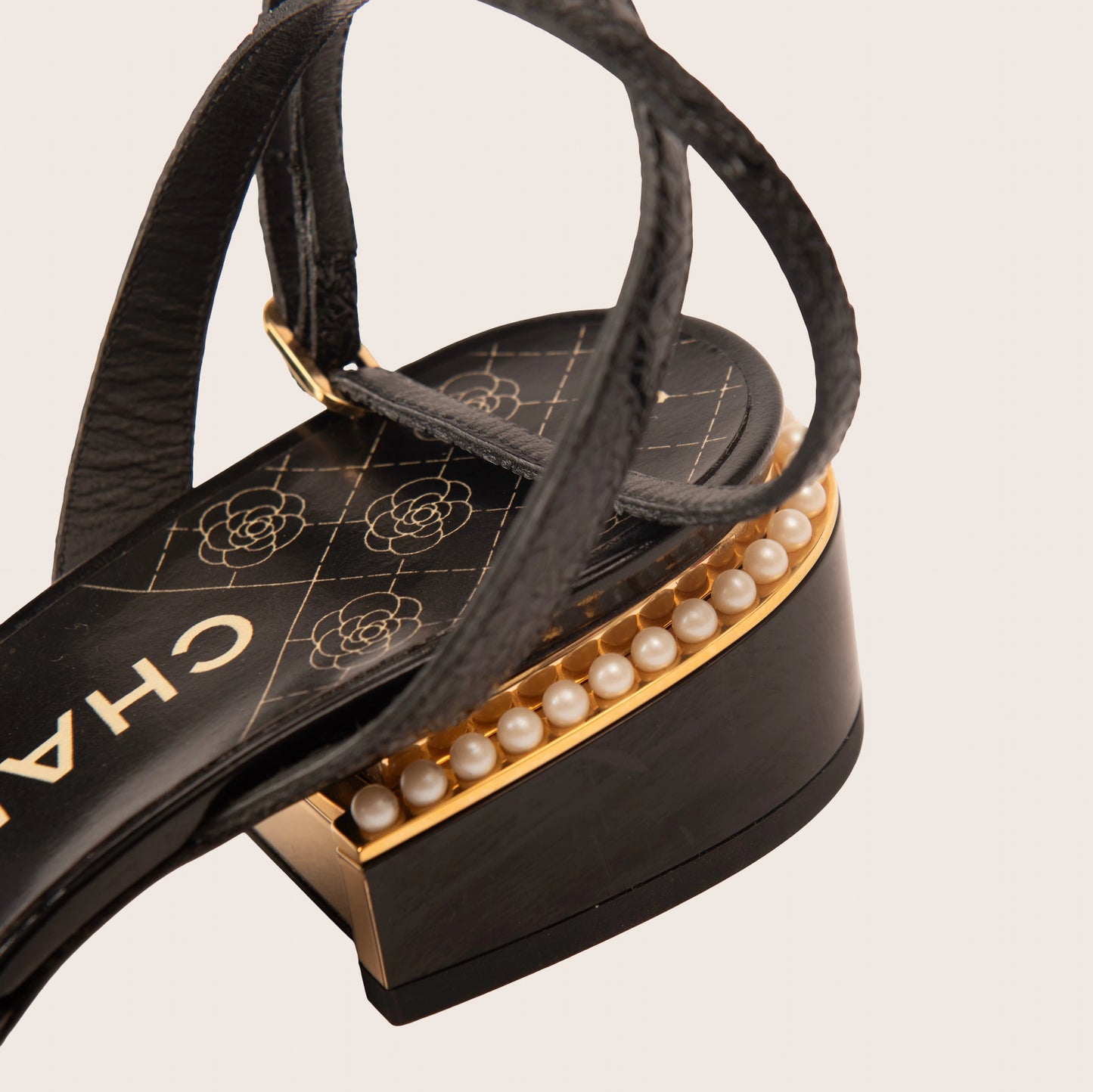 Chanel Black Slingback Sandals with Pearl-Embellished Heels
