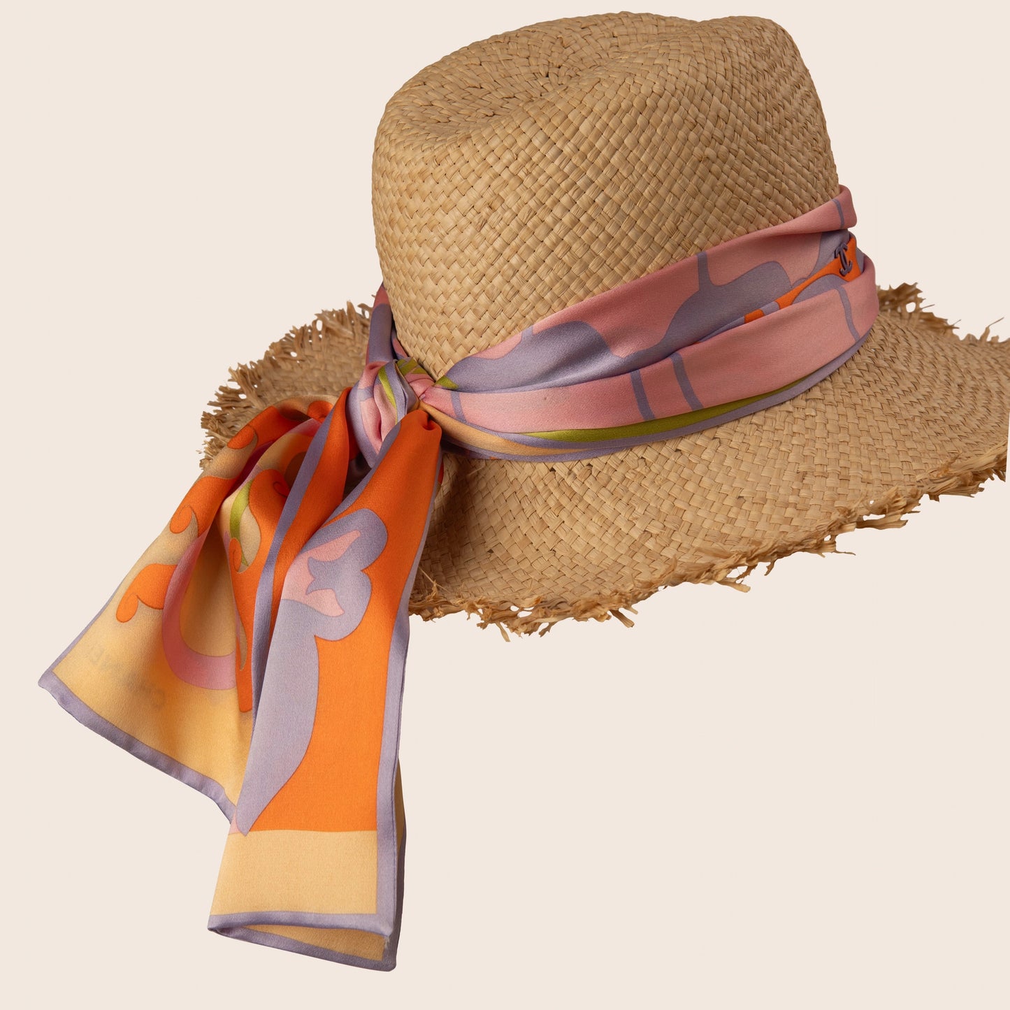 Chanel Straw Hat with Silk Scarf