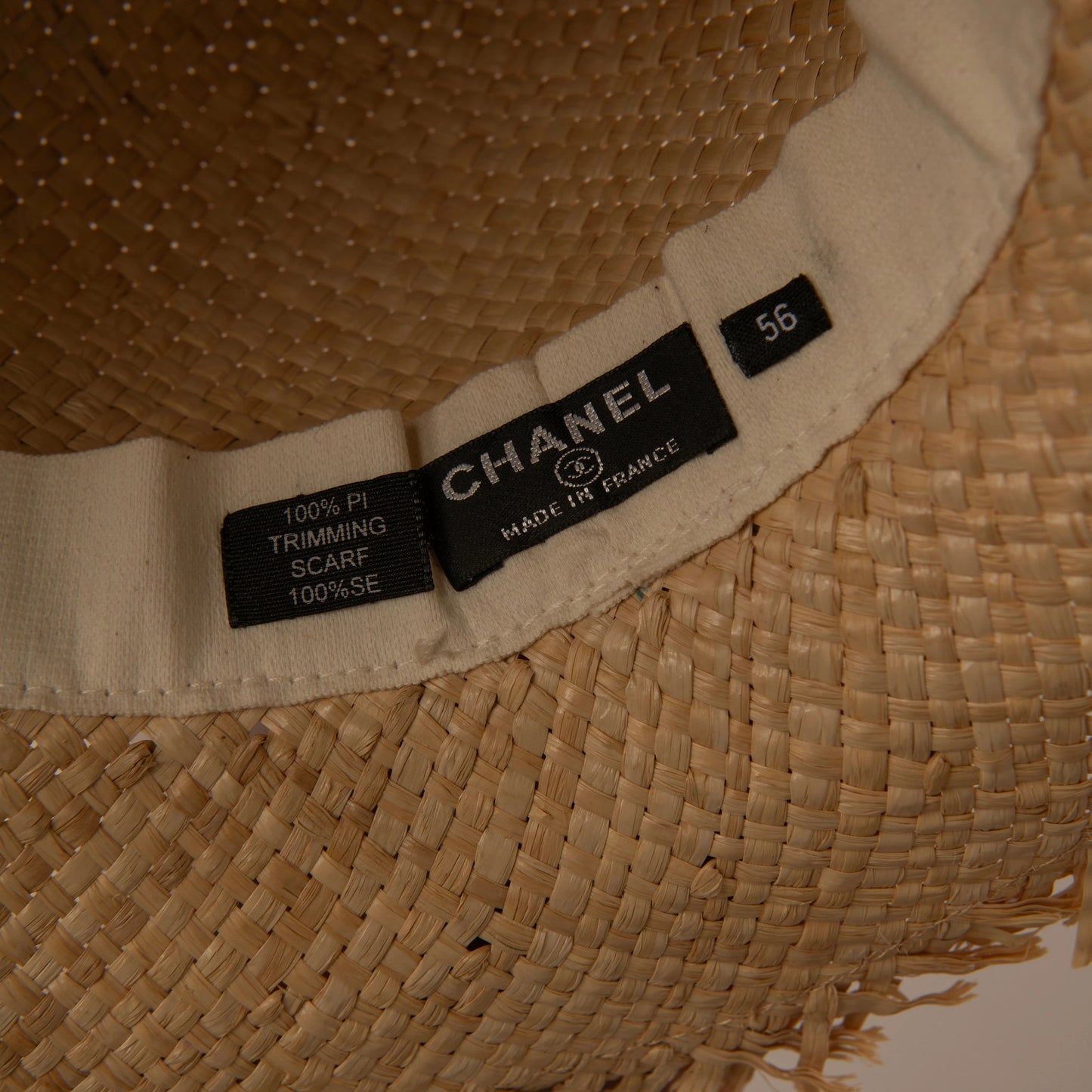 Chanel Straw Hat with Silk Scarf