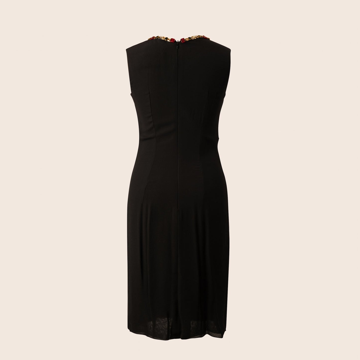Chanel Black Pleated Sleeveless Dress with Beaded Jewel Neckline