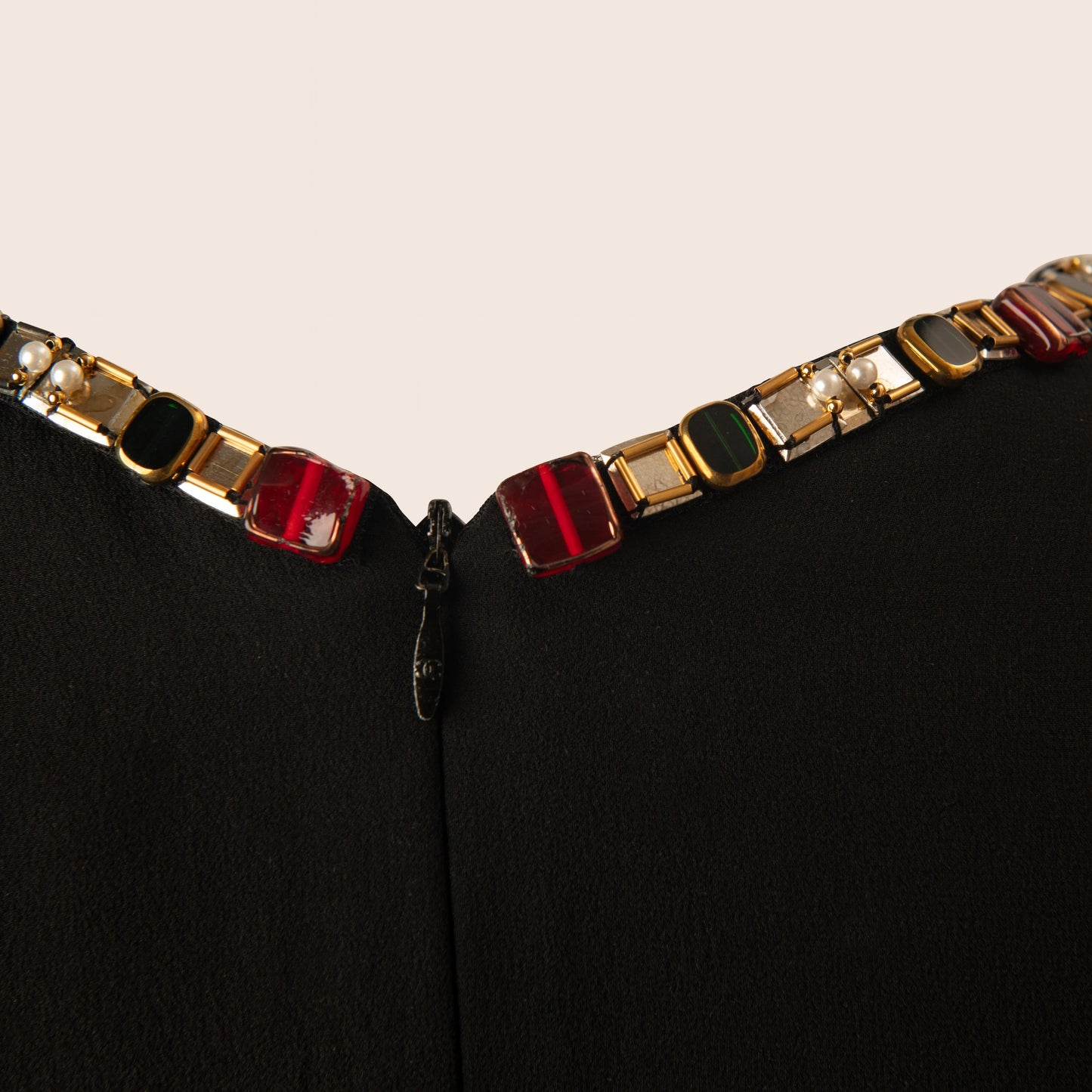 Chanel Black Pleated Sleeveless Dress with Beaded Jewel Neckline