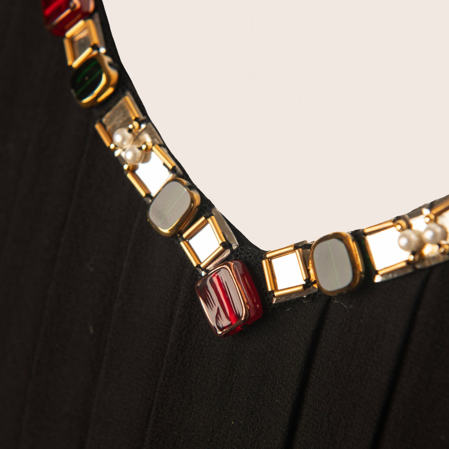 Chanel Black Pleated Sleeveless Dress with Beaded Jewel Neckline