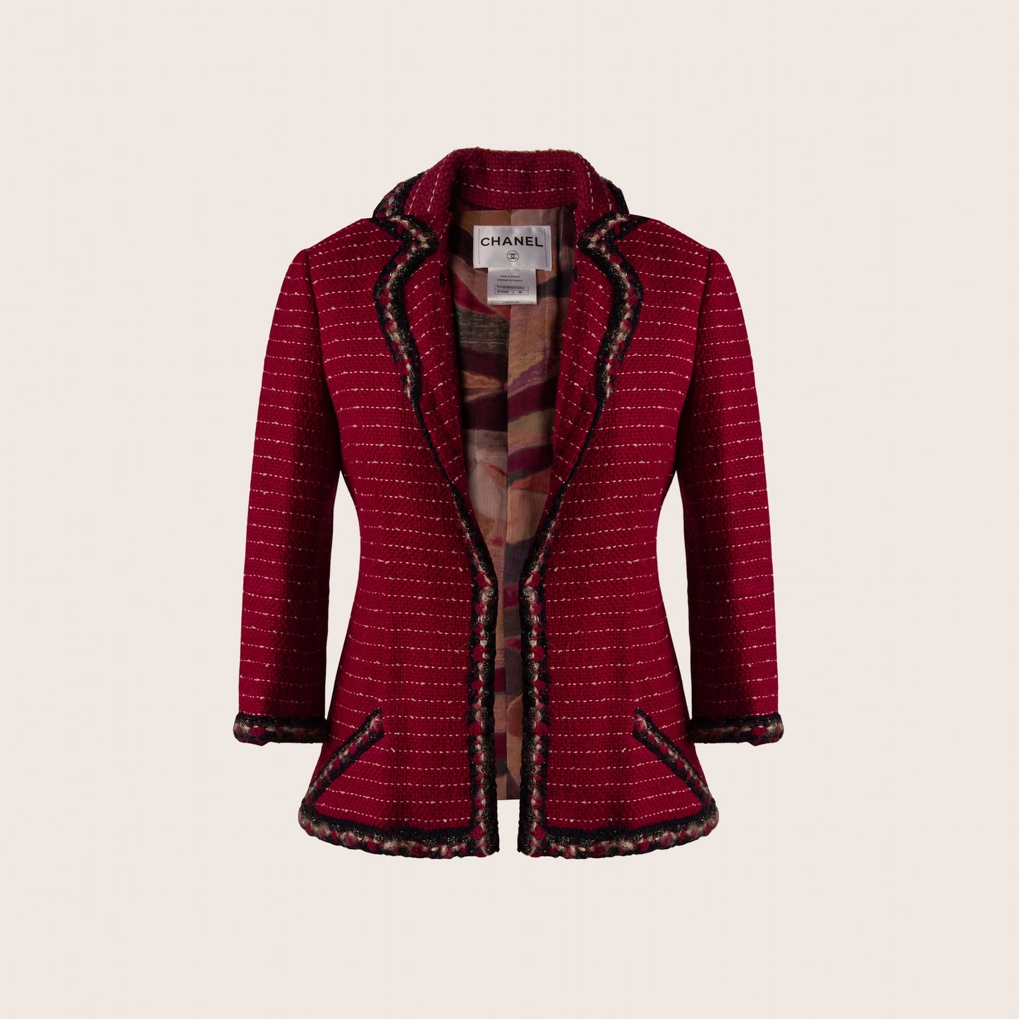 Chanel Burgundy Tweed Jacket with Multicolor Trim