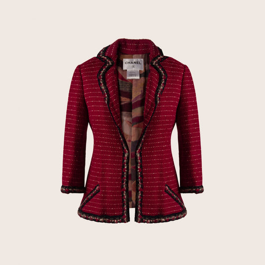 Chanel Burgundy Tweed Jacket with Multicolor Trim
