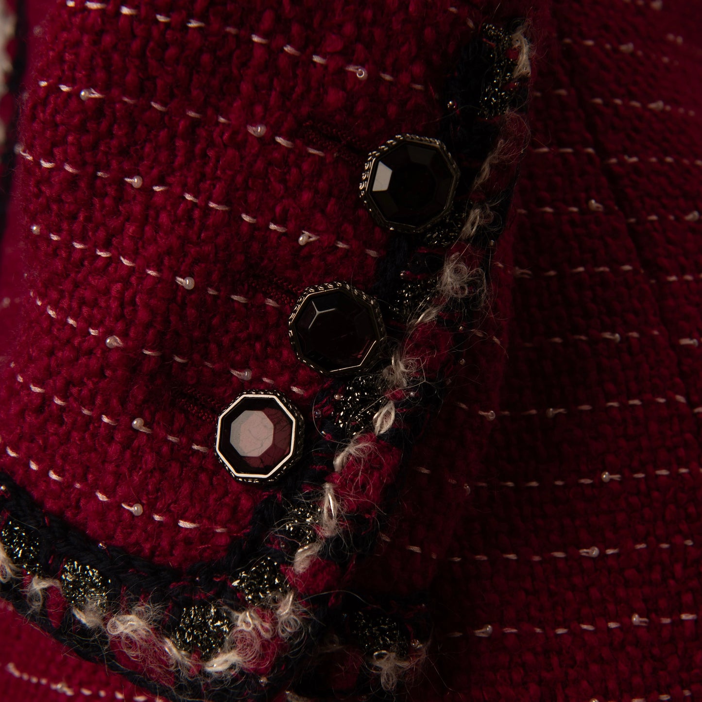 Chanel Burgundy Tweed Jacket with Multicolor Trim