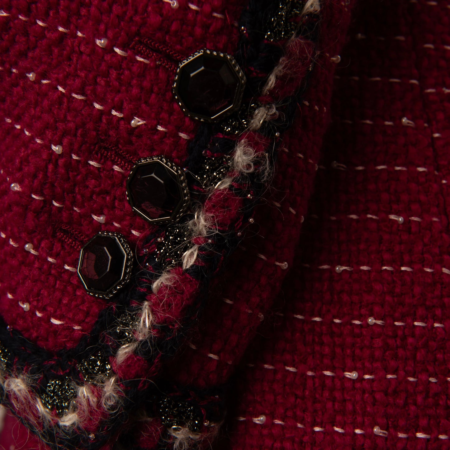 Chanel Burgundy Tweed Jacket with Multicolor Trim