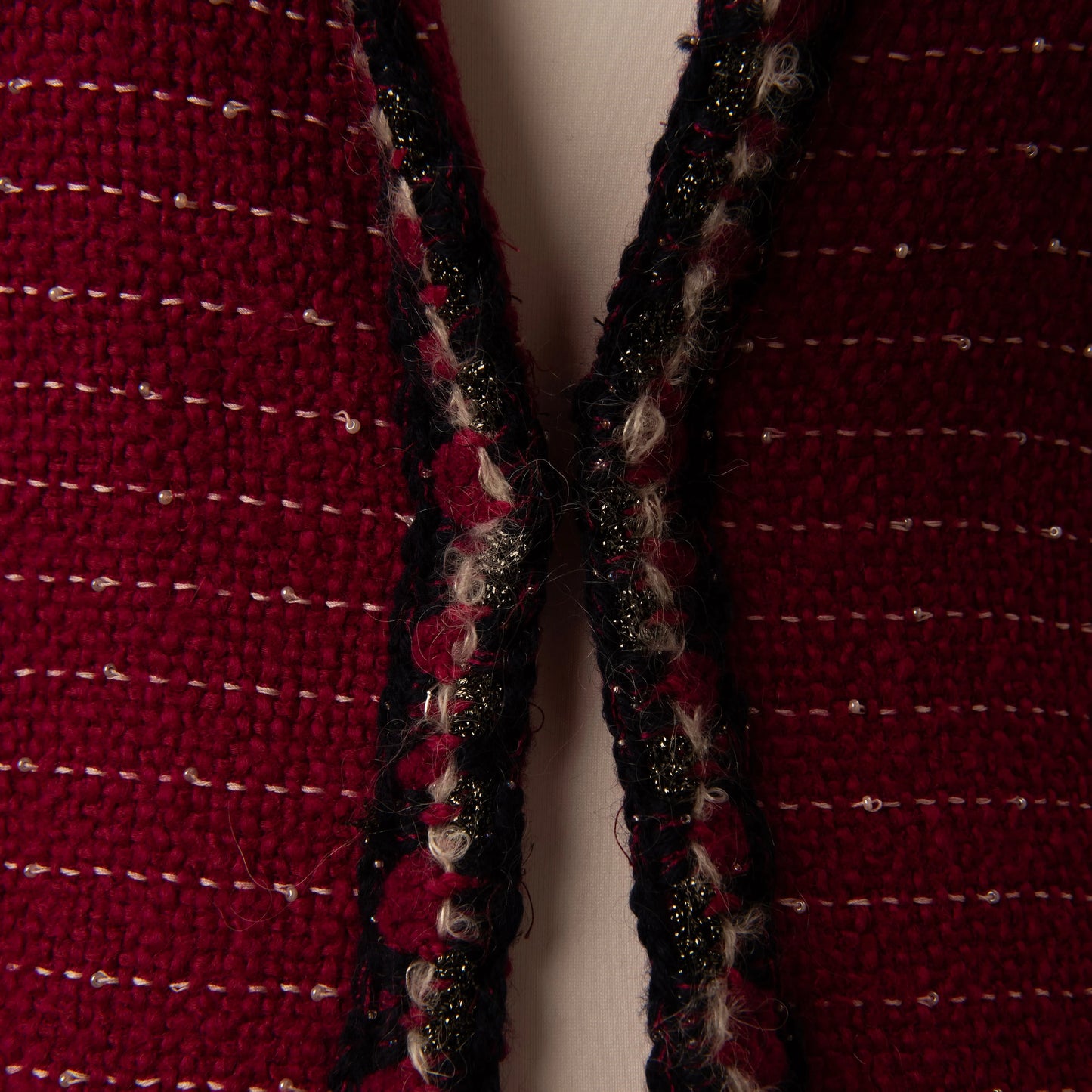 Chanel Burgundy Tweed Jacket with Multicolor Trim