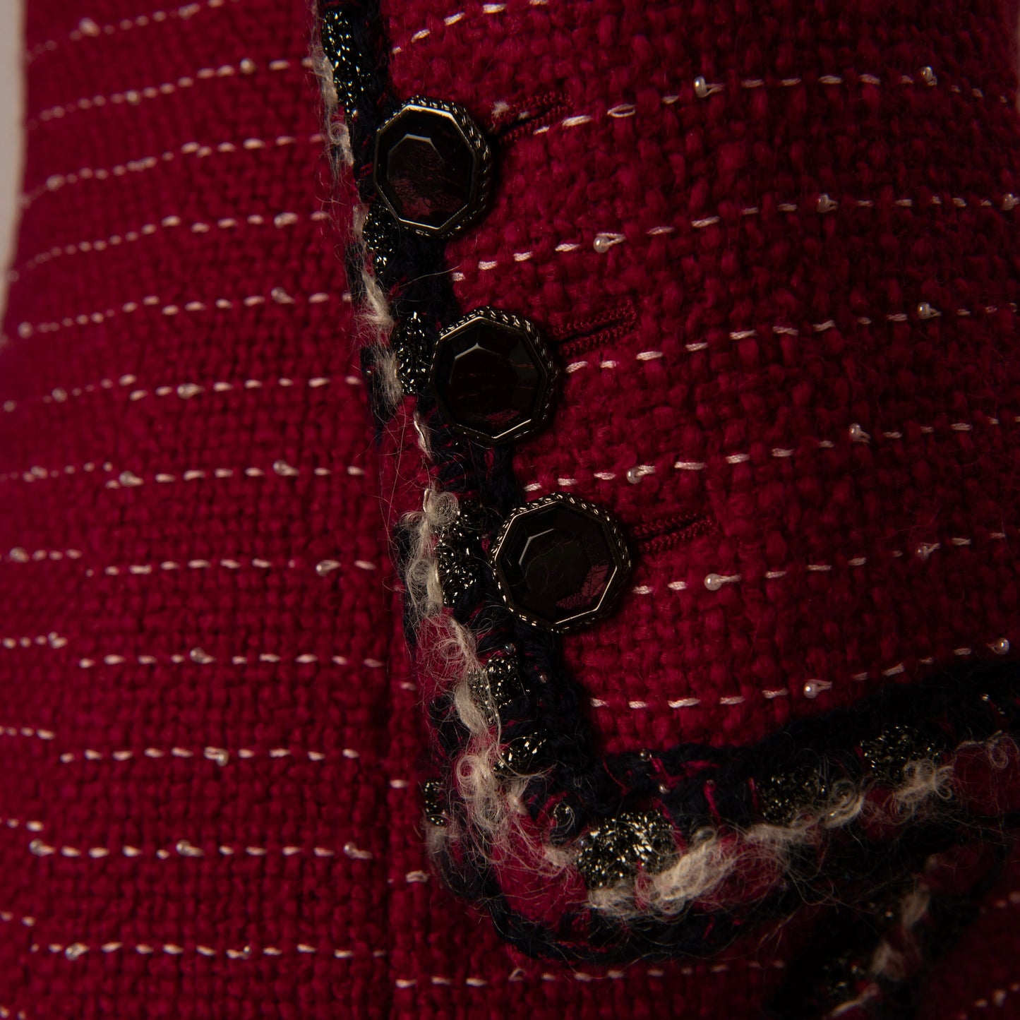 Chanel Burgundy Tweed Jacket with Multicolor Trim