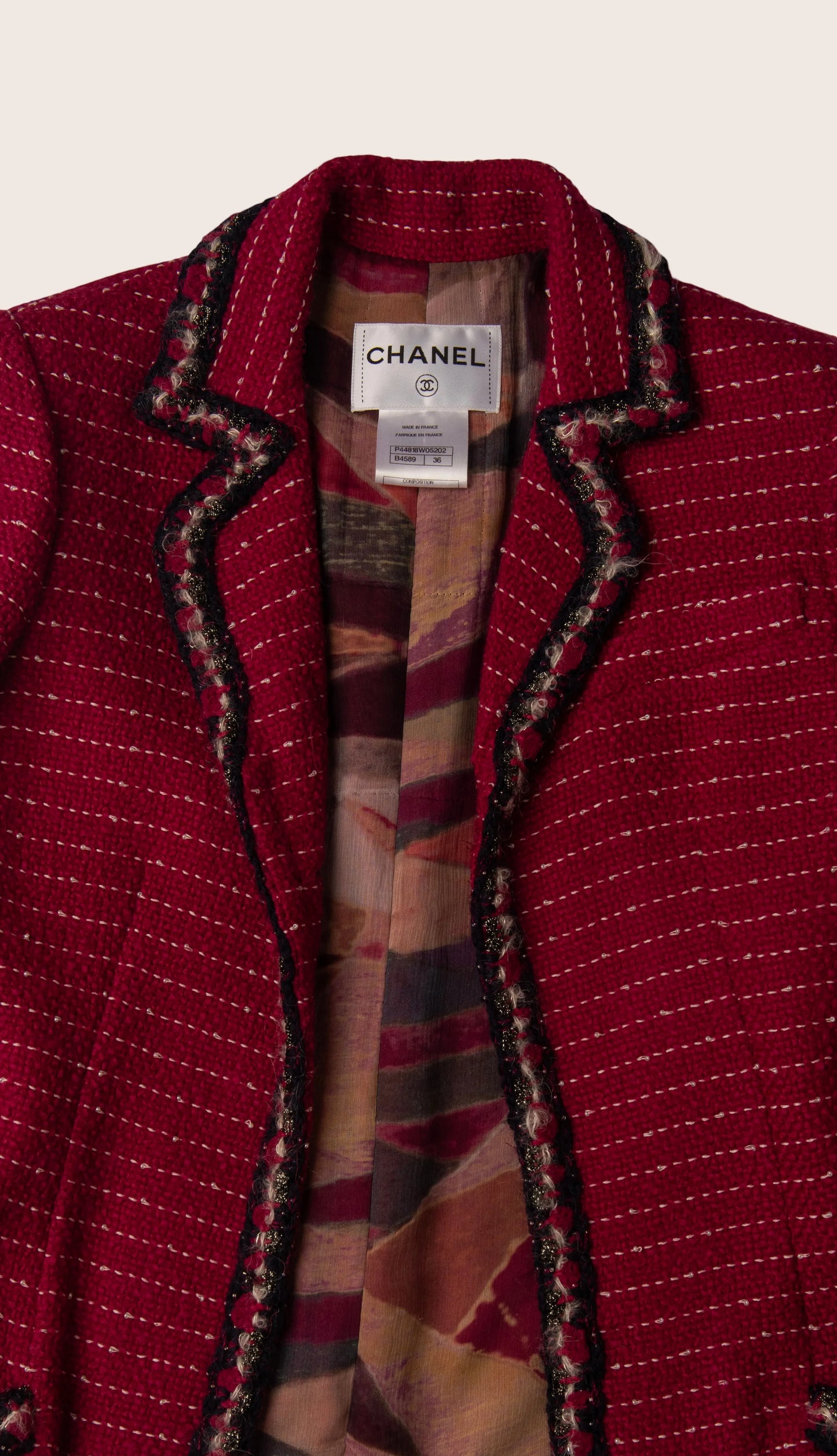 Chanel Burgundy Tweed Jacket with Multicolor Trim