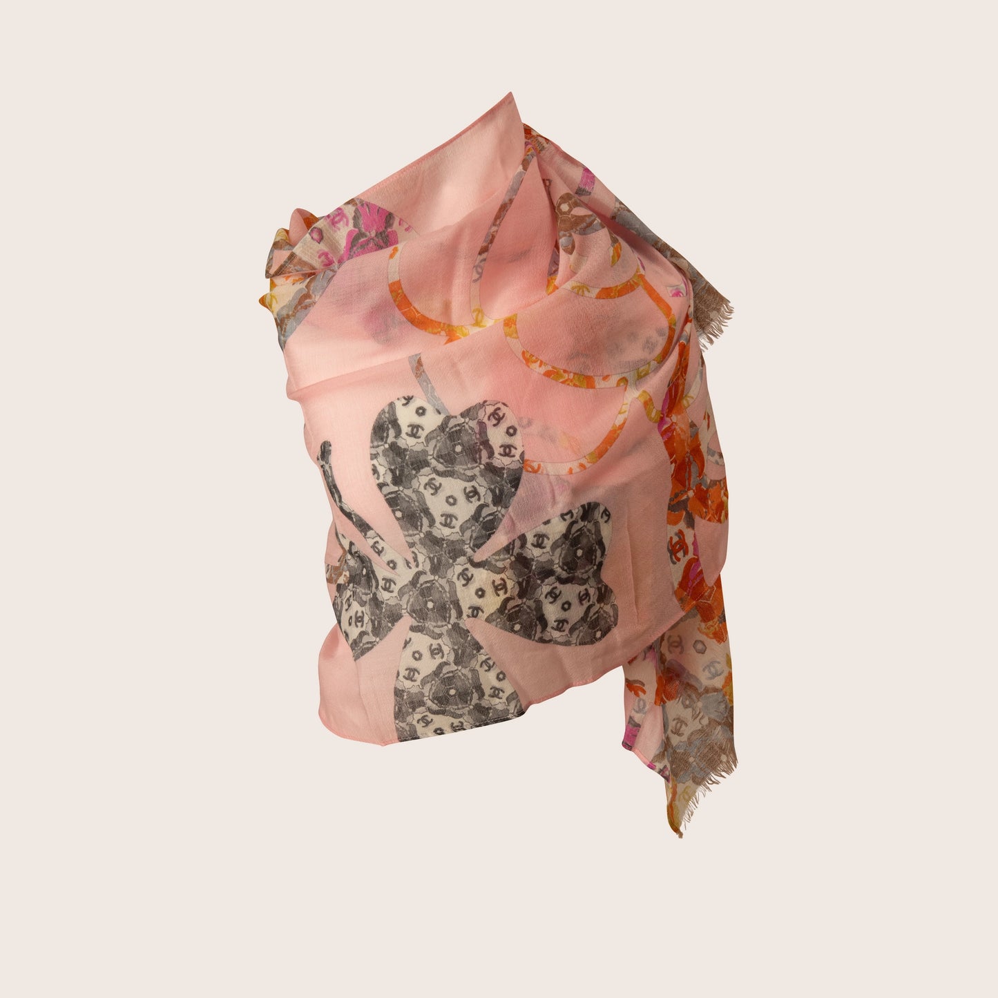 Chanel Floral Print Pink Scarf