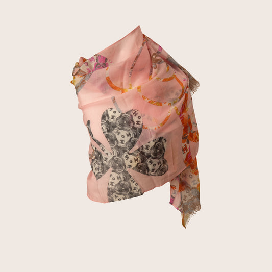 Chanel Floral Print Pink Scarf