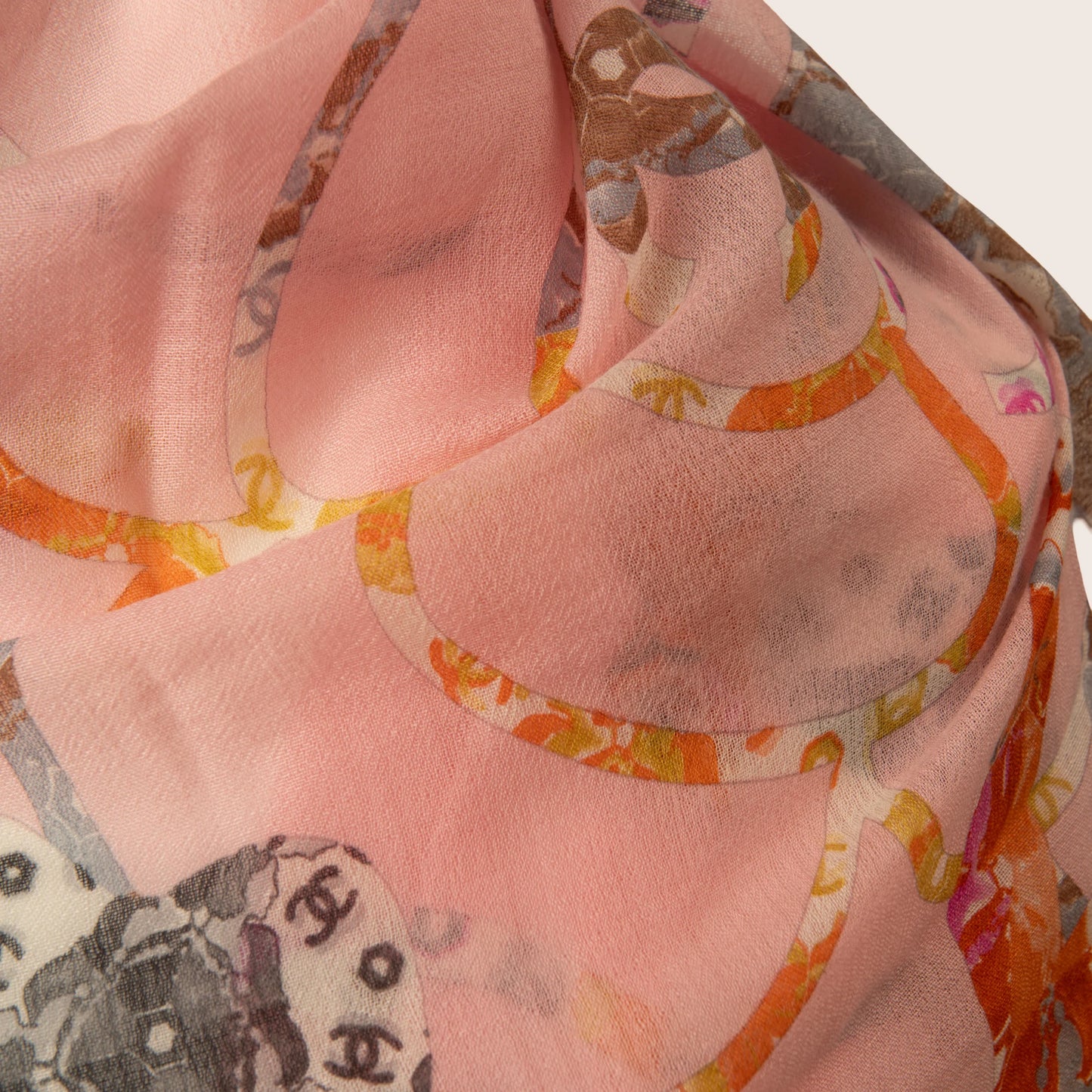 Chanel Floral Print Pink Scarf