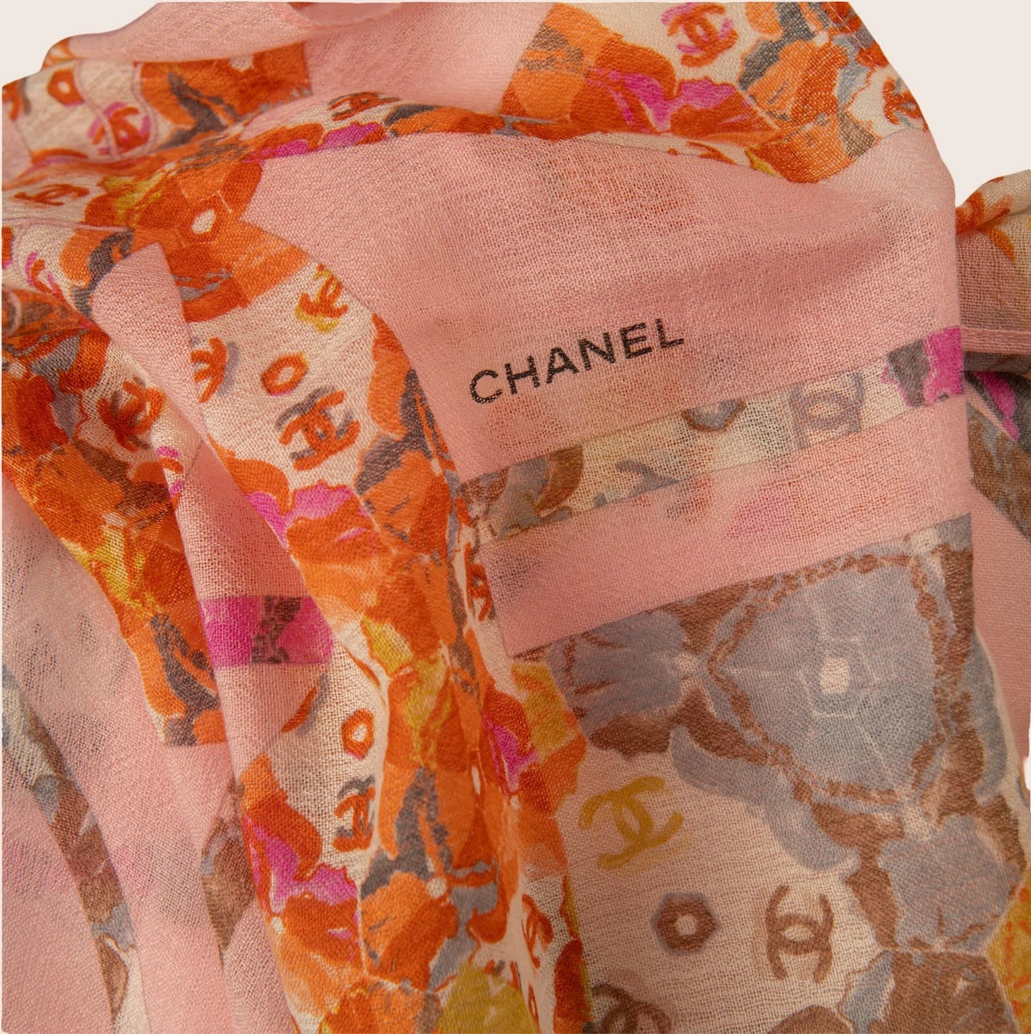 Chanel Floral Print Pink Scarf