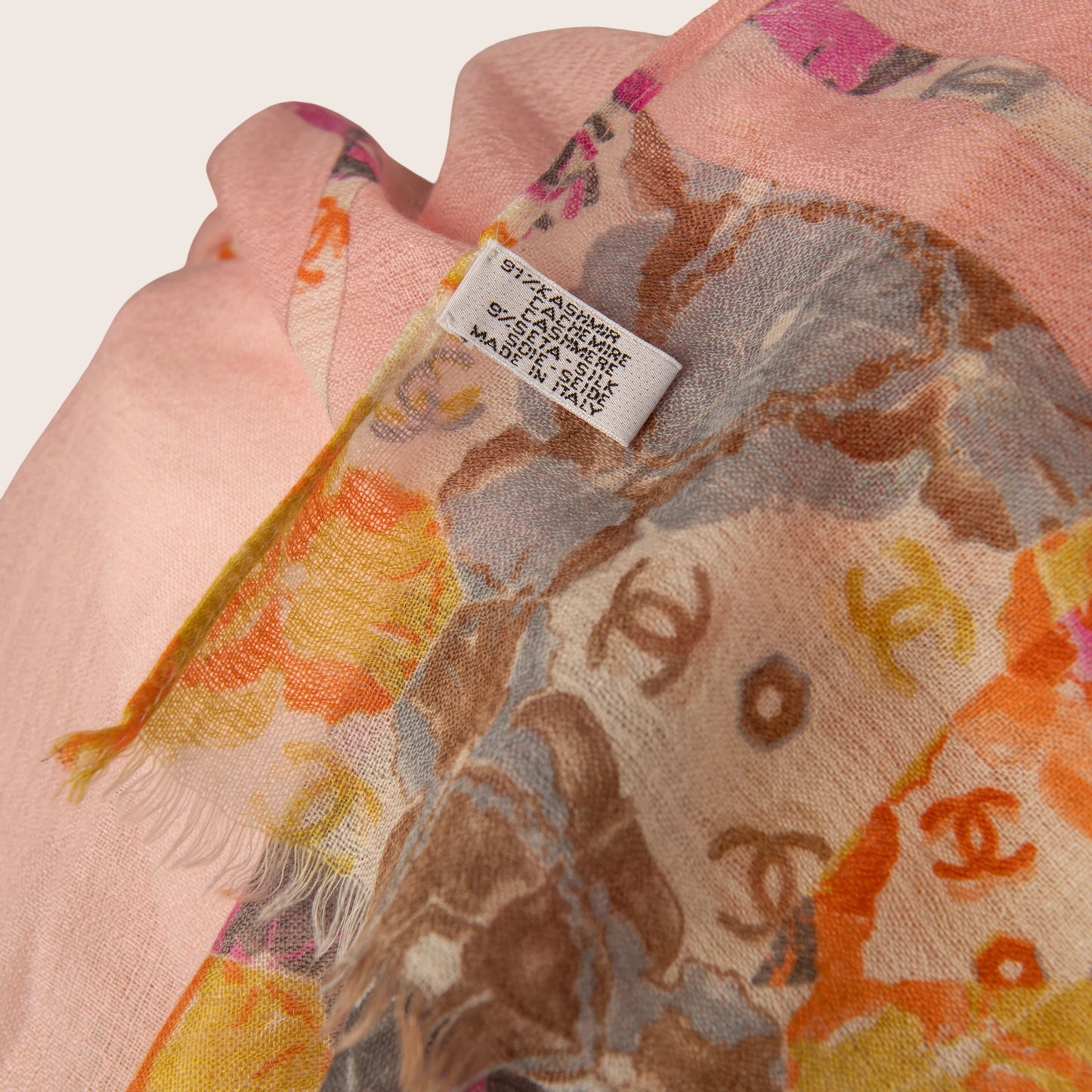 Chanel Floral Print Pink Scarf