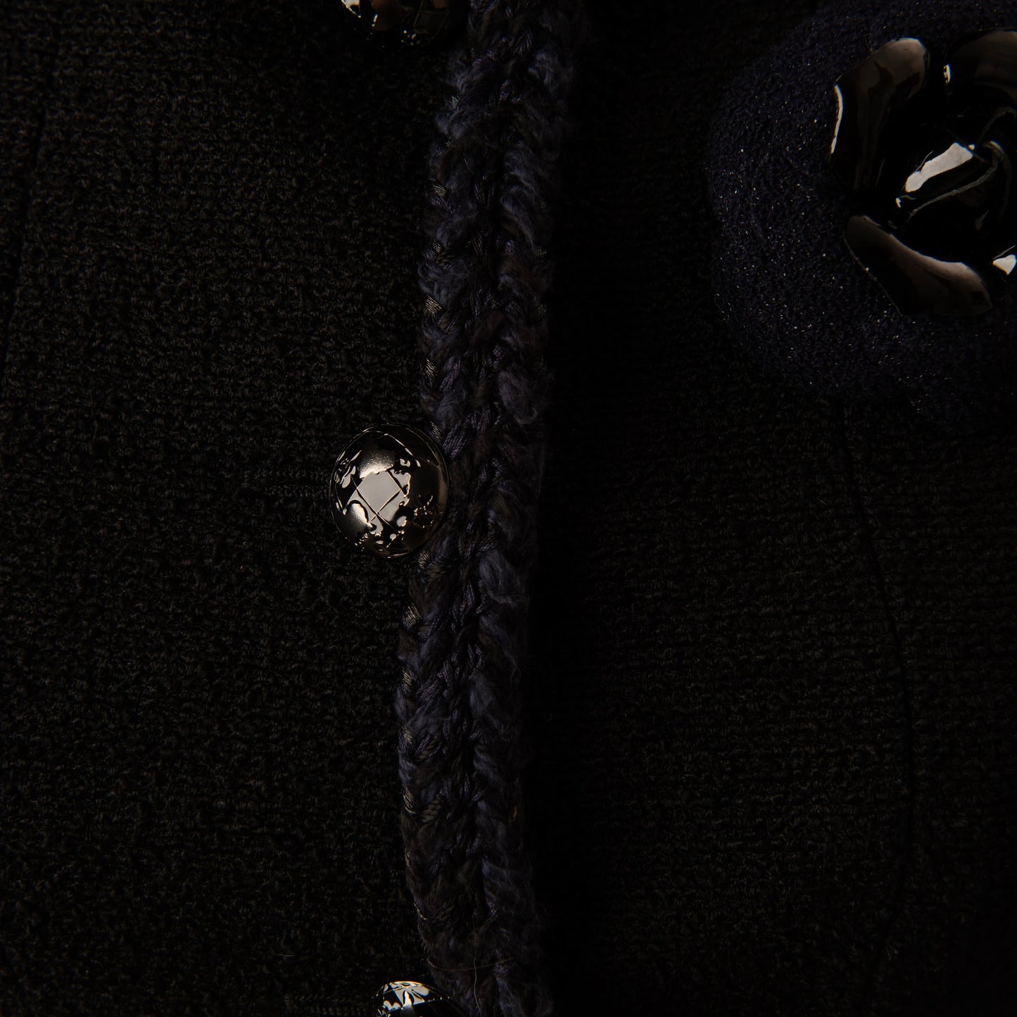 Chanel Black Tweed Jacket with Satin Collar